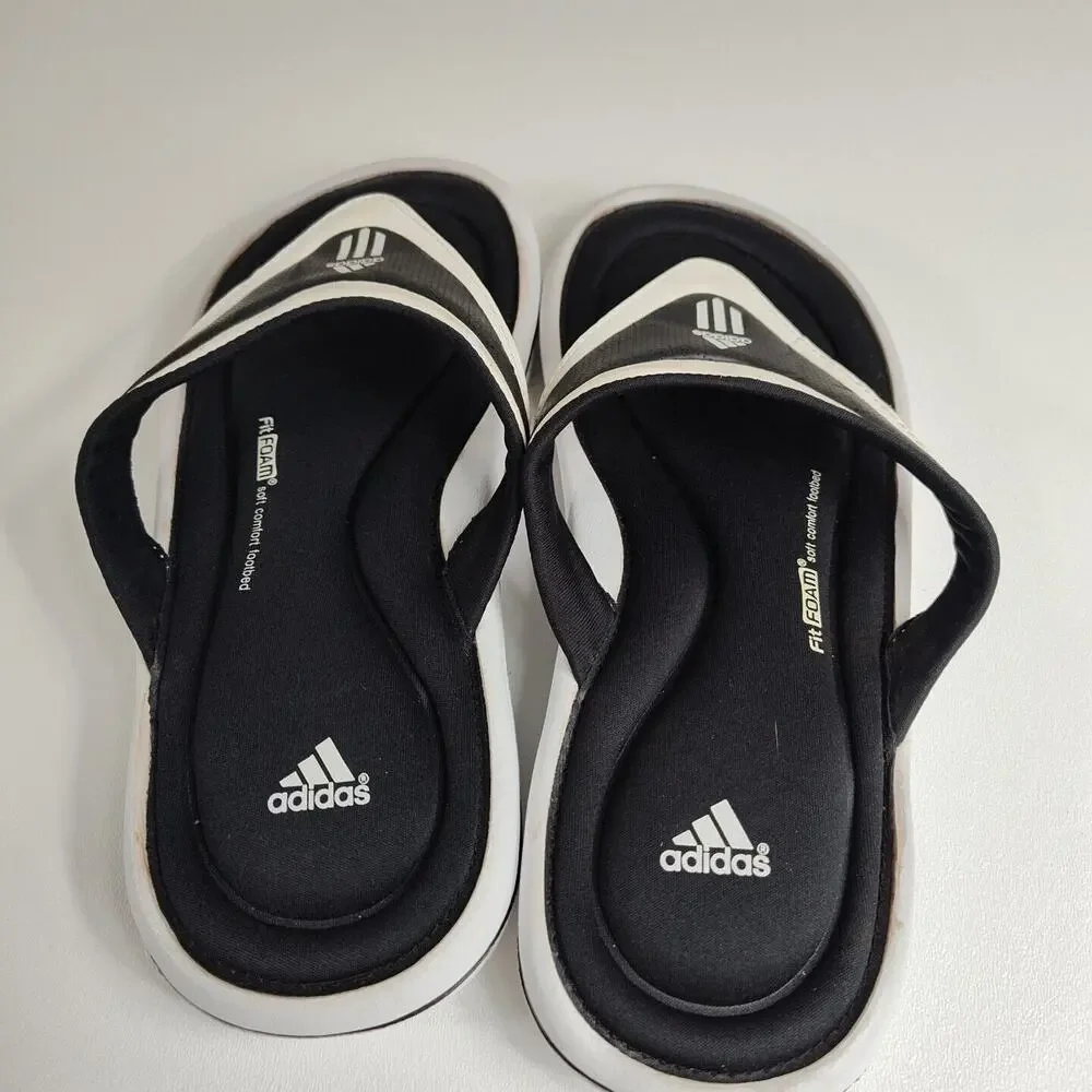 Adidas Womens Size 4 Fit Foam Soft Comfort Footbed Flip Flop Sandal Black/ White